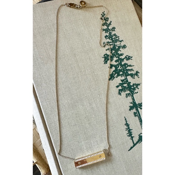 Michael Kors Gold Tone Crystal Signature Plaque Necklace - Picture 5 of 5